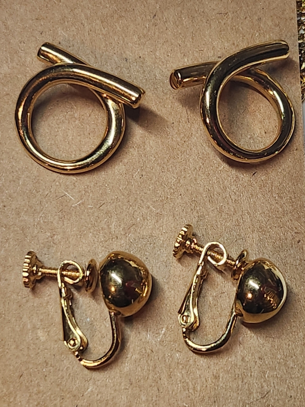 Vintage Earrings Napier Screw Back Ball And Unsigned Open Circle Post  Gold Tone